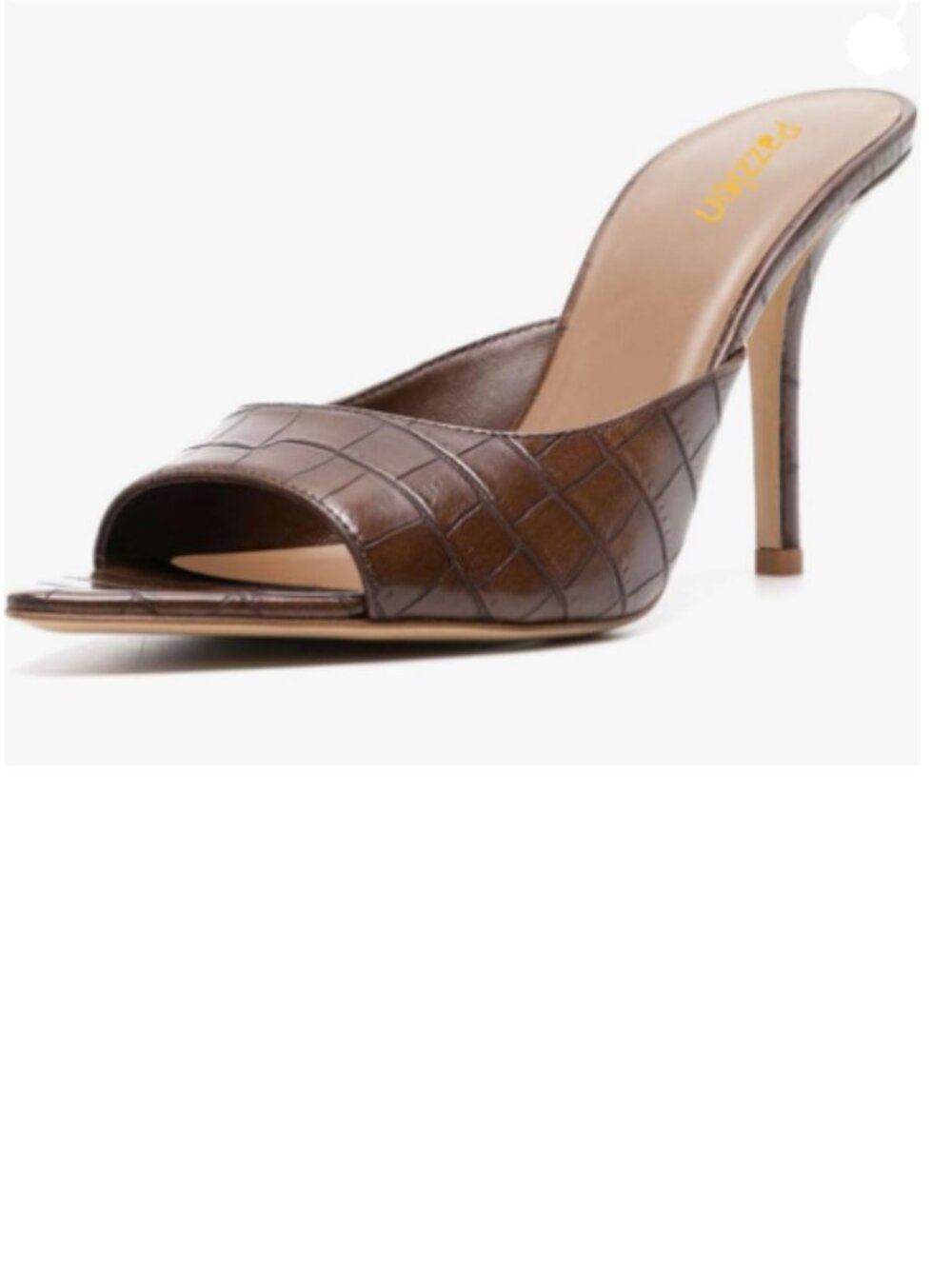 Pazzion Brown Crocodile Pointed Open Toe High Heel Mules Slip On Slides Sandals